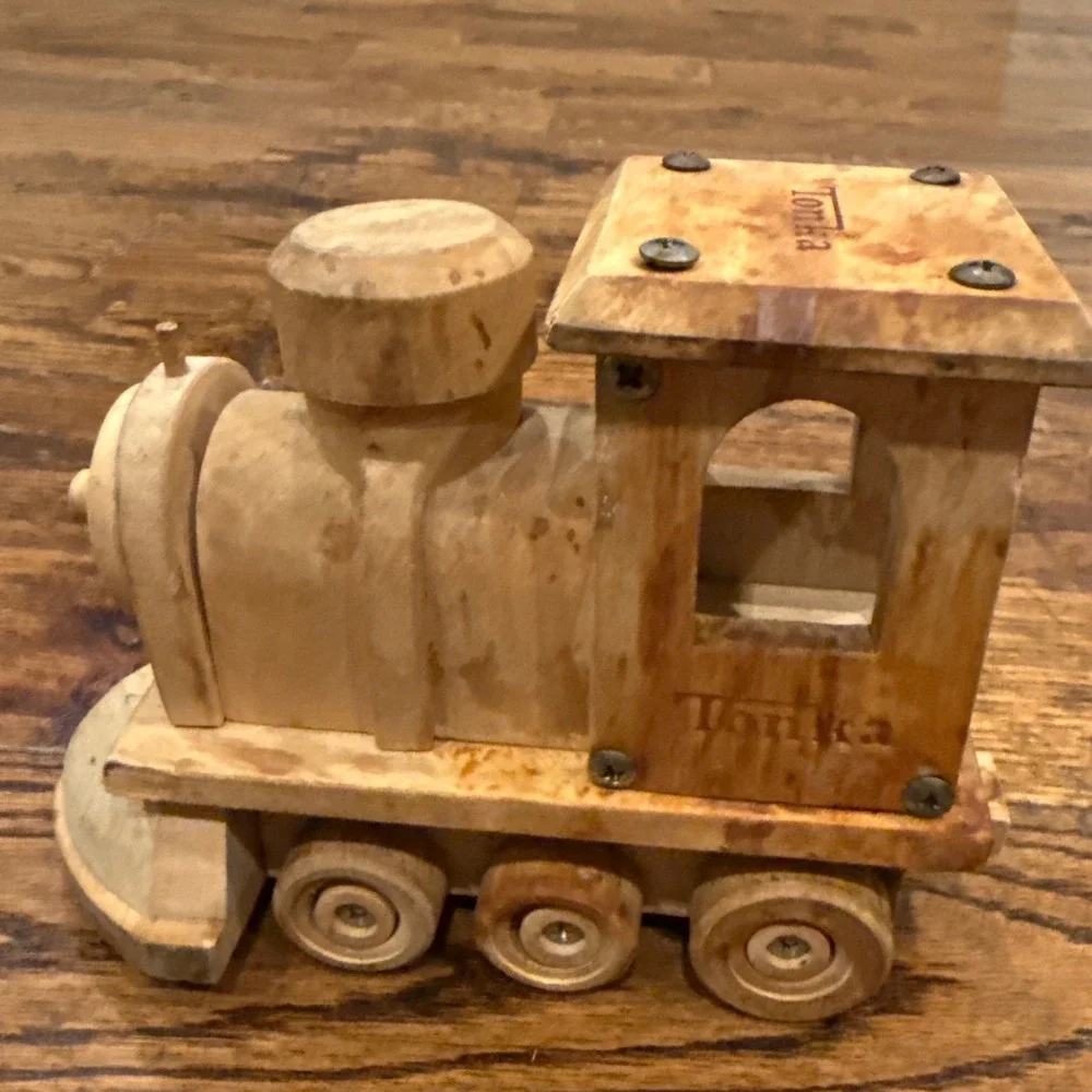 Tonka Wood Train Engine Locomotive Vintage Style Toy Truck Natural Wood #Tonka